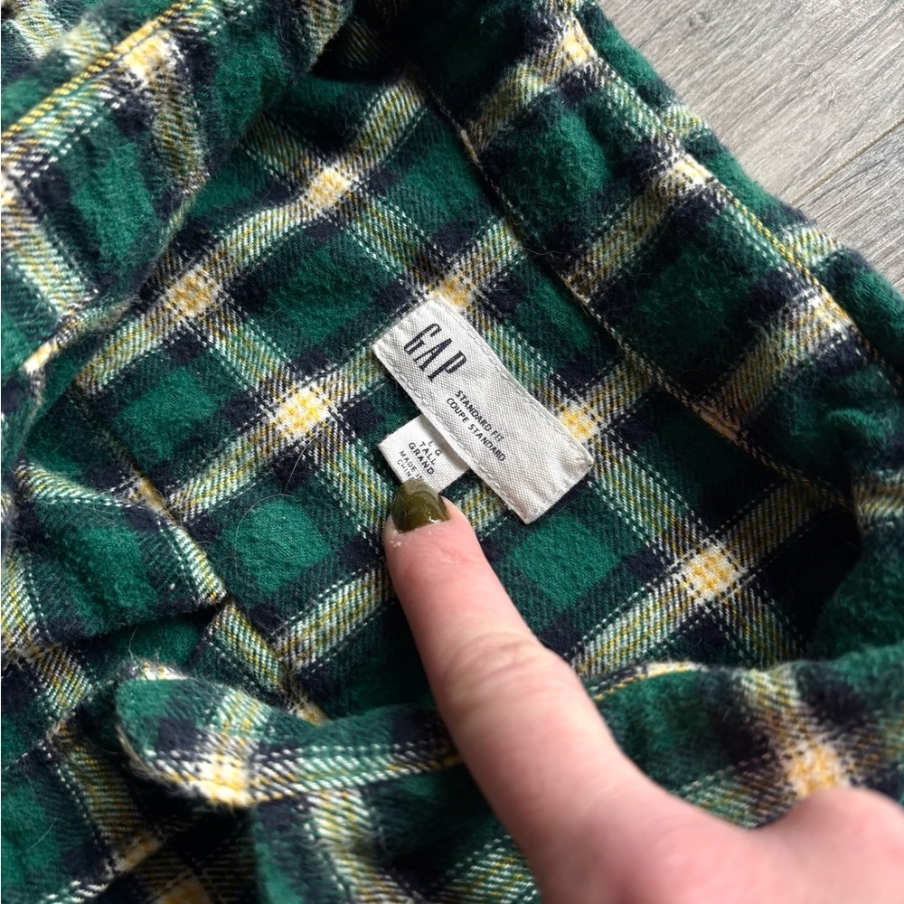 Gap 100% Cotton Green & Yellow Fleece Flannel - Picture 5 of 6